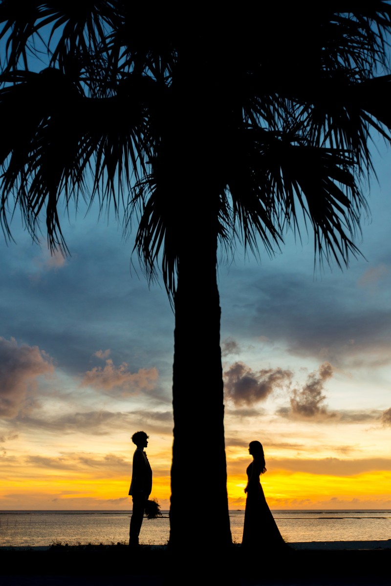 作品名「綺麗な夕日とヤシの木の相合い傘」